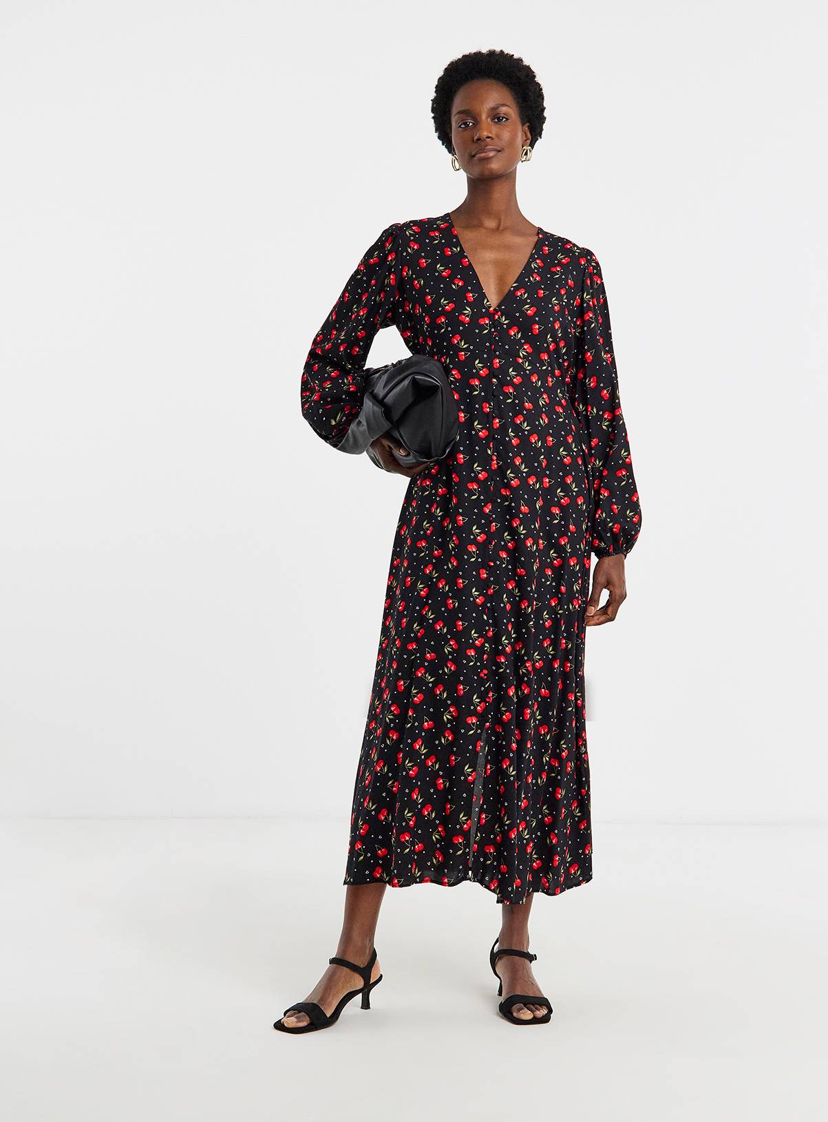JD WILLIAMS Button Through Cherry Print Tea Dress 8 - Image 1